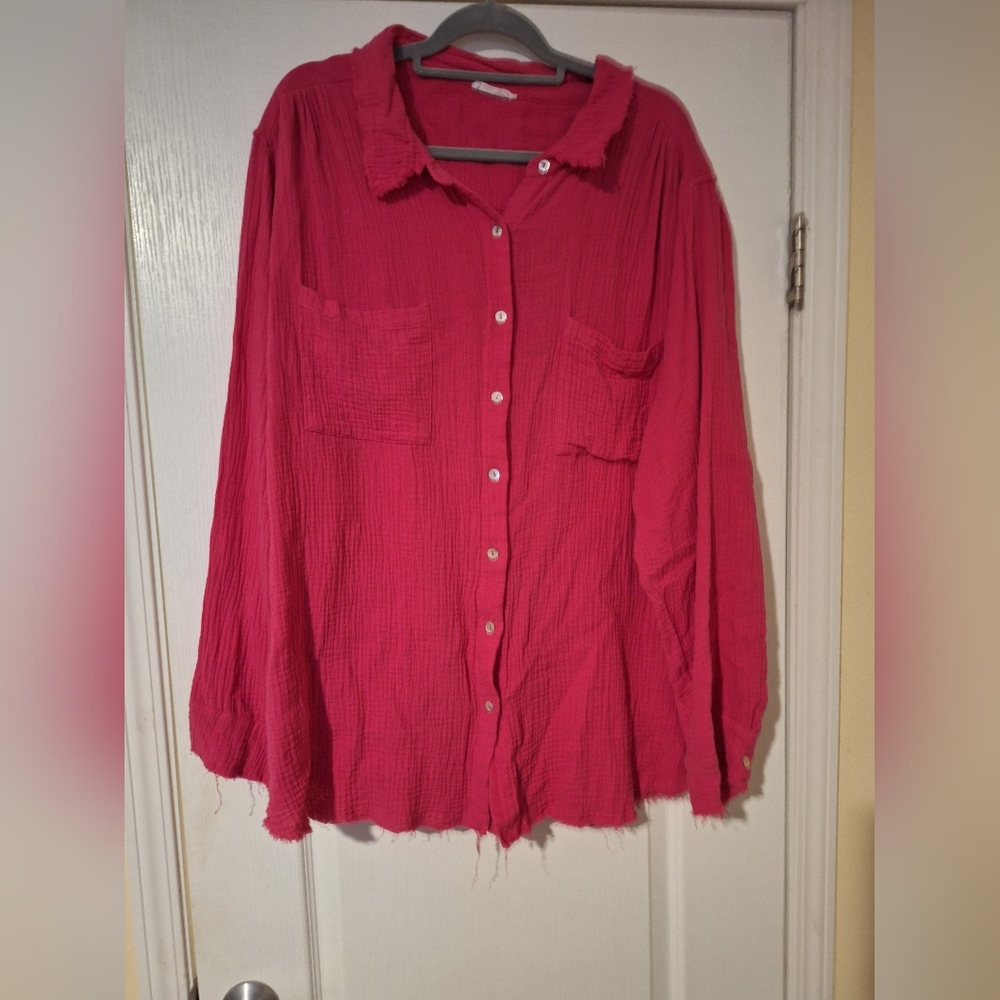 Womens Plus Chic Soul 3X Bright‎ Pink Button-Up Shirt